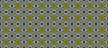 Gri, yeşil ve mavi renklerde Asya tekstili. Raster illüstrasyonu. Kusursuz çiçek deseni.