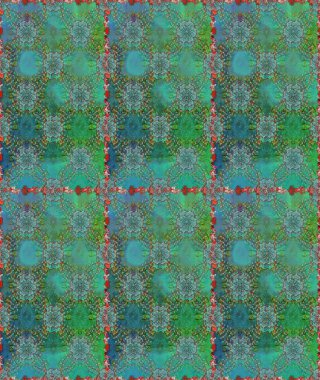 Soyut etnik raster kusursuz desen. Arkaplan dokusu, duvar kağıdı, yeşil ve mavi renkli çiçek teması. Kabile sanatı boho baskısı, klasik çiçek arkaplanı.