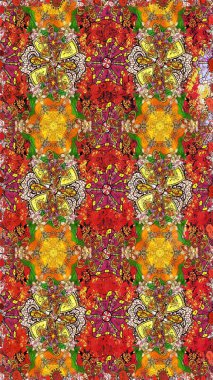 Yumuşak, yaz çiçekli arka plan. Çiçekli karalama şeklinde Raster çiçek deseni. Kahverengi ve kırmızı renkte çiçekler.