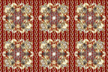 Bej, kırmızı ve kahverengi renklerde altın element. Altın desenli çiçek dekoru. Davetiyeler, kartlar, web sayfası için Raster illüstrasyon. Doğu tarzı element. Çizgi sanatı tasarım şablonu için sınırsız sınır.