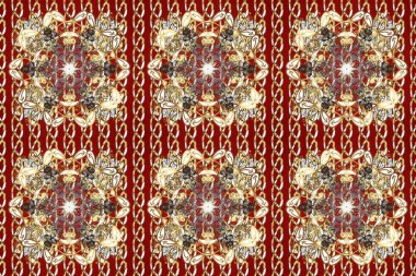 Bej, kırmızı ve kahverengi renklerde altın element. Altın desenli çiçek dekoru. Davetiyeler, kartlar, web sayfası için Raster illüstrasyon. Doğu tarzı element. Çizgi sanatı tasarım şablonu için sınırsız sınır.