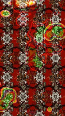 Modern çiçek arkaplanı. Moda baskıları için zarif bir şablon. Halk tarzı. Parlak renkli çiçekleri olan ve kahverengi ve kırmızı renkte yaprakları olan inanılmaz bir çiçek deseni..