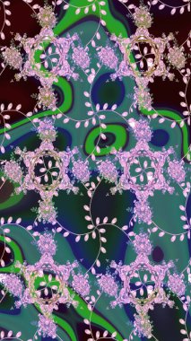 Moda baskıları için zarif bir şablon. Küçük renkli çiçekler. Motley illüstrasyonu. Küçük çiçekte güzel bir desen. Yeşil, nötr ve mavi çiçekli bahar çiçekleri.