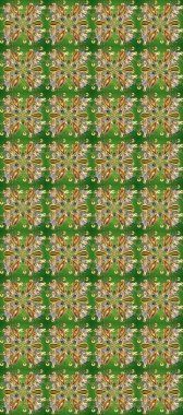 Klasik raster şablonu. Bej, kahverengi, yeşil ve altın desenli. Tekrarlayan ögelerle kusursuz soyut arkaplan.