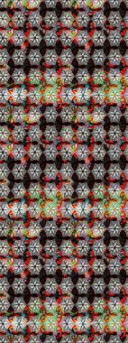 Çiçekler. Soyut etnik raster çizim kalıbı. Vadinin çiçekleri siyah ve nötr renklerde.