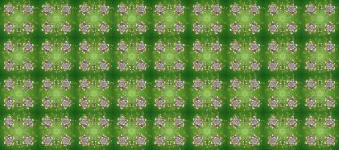 Doğum günü kartı, davetiye ya da afiş için iyidir. Dekoratif simetri arabesk. Raster illüstrasyonu. Altın griye, nötr ve yeşil renklere. Kusursuz ortaçağ çiçek desenleri..