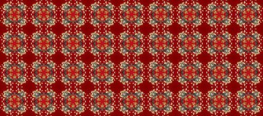 Raster altın çiçek süsü brokar kumaş ve cam desenli. Çiçek desenli altın metal. Kırmızı, kahverengi ve bej rengi, altın elementlerle. Kusursuz altın desen.