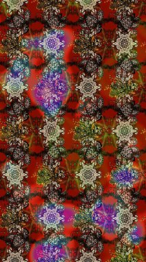 Çiçekli karalama şeklinde Raster çiçek deseni. Nazik, sevimli çiçek arkaplanı. Kahverengi, kırmızı ve bej renkte çiçekler.