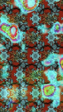 Üzerinde gelincikler ve vadi zambakları olan renkli çiçek desenli nakış deseni. Tekstil tasarımı için mavi ve kahverengi renkli geleneksel halk çiçekleri..