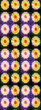 Patlayan çiçekler soyut olarak yerleştirilmiş. Raster deseni. Raster illüstrasyonu. Sarı ve gri renklerde bahar çiçekleri..