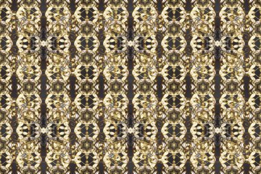 Doğu tarzında klasik tasarım öğesi. Süslü dantel iz sürücü. Çiçekli süslemeli, pürüzsüz bir desen. Bej renkli, gri renkli Arap dekoru. Duvar kağıdı için altın süslü illüstrasyon.