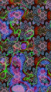 Raster illüstrasyonundaki çiçek desenli çizim. Düz Çiçek Elementleri Tasarımı. Tarafsız ve mavi renkte çiçekler. Renkli Bahar Teması çizim şablonu.