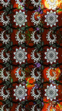 Kahverengi ve siyah renkte etnik çiçeklerle süslenmiş zarif bir eskiz şekli. Raster Çiçek İllüstrasyon Şirin Tekstil.