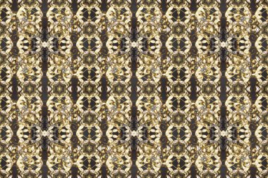 Doğu tarzında klasik tasarım öğesi. Süslü dantel iz sürücü. Çiçekli süslemeli, pürüzsüz bir desen. Bej renkli, gri renkli Arap dekoru. Duvar kağıdı için altın süslü illüstrasyon.