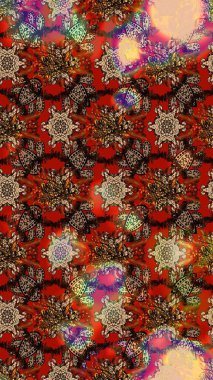 Kahverengi ve kırmızı renklerde. Raster illüstrasyonundaki çiçek desenli çizim. Raster illüstrasyonu. Güzel kumaş deseni.