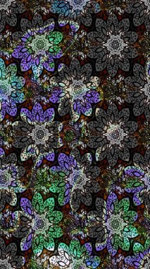 Raster suluboya çiçek deseni, narin çiçekler, siyah ve gri çiçekler, tebrik kartı şablonu. Raster Güzel kumaş deseni.