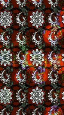 Kahverengi ve siyah renklerde. Raster illüstrasyonu. Kahverengi ve siyah renkler üzerinde kahverengi ve siyah papatyalar deseni.