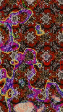 Raster illüstrasyonu. Kahverengi, kırmızı ve gri renklerde. Anti-stres için Raster soyut şablon sayfası.