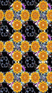 Siyah renkli çiçekler. Renkli Bahar temalı eskiz kalıbı. Çiçekli çiçek deseni, suluboya. Düz Çiçek Elementleri Tasarım Raster illüstrasyonu.