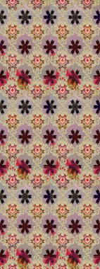 Moda baskıları için zarif bir şablon. Halk tarzı. Modern çiçek arkaplanı. Parlak renkli çiçekleri ve bej ve nötr renklerde yaprakları olan şaşırtıcı, pürüzsüz çiçek deseni..