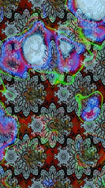 Şirin çiçekli eskiz deseni ve mavi ve nötr renklerde yapraklar, suluboya çiçek deseni, duvar kağıdı, kart ya da kumaş için fayanslı. Raster illüstrasyonu.