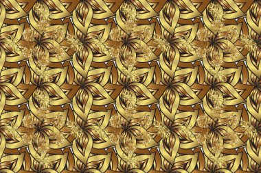 Kusursuz klasik raster altın desenli. Kahverengi, sarı ve bej renklerde altın desenli altın elementler. Klasik klasik klasik arka plan. Geleneksel oryantasyon süsü.