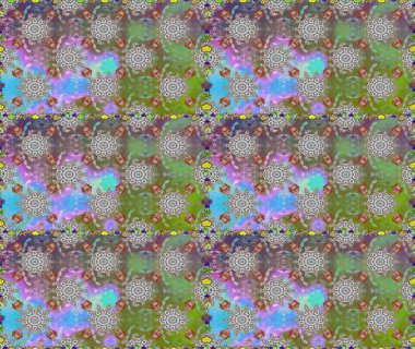 Düz Çiçek Elementleri Tasarımı. Renkli Bahar Temalı Kusursuz Arkaplan. Gri ve yeşil renkli şirin çiçek desenleri. Raster Modaya uygun kumaş deseni.