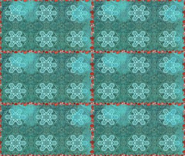 Raster düz çiçekleri pürüzsüz desen. Mavi ve yeşil renkli çiçekler. Tasarım hediye paketi, tebrik kartları, posterler ve afiş tasarımı.