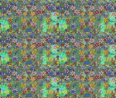 Raster illüstrasyonunda kusursuz çiçek deseni. Yeşil ve mavi renkte çiçekler.