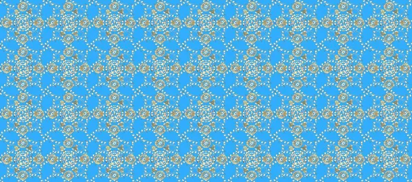 Kusursuz desen. İslami süslemeli soyut arkaplan, Arap geometrik dokusu. Raster. Renkli arkaplan üzerine kıvırcık şekilli döşeme motifi. Tarafsız, mavi ve bej renkli görüntü