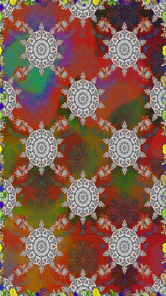 Kumaş, tekstil, duvar kağıdı baskısı için. Raster illüstrasyonu. Kusursuz bir geçmişi var. Tomurcukları papatya çiçekleri olan sevimli bir çiçek deseni. Eski usul. Miles Fleur, dandik süs.