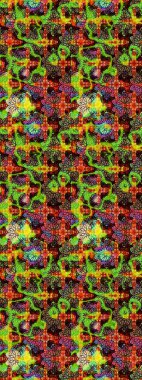 Raster illüstrasyonu. Suluboya çiçekli çiçek deseni. Yeşil ve siyah renkli Asyalı tekstil.