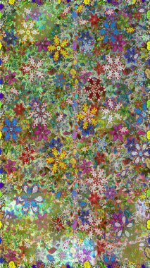 Karalama çiçeği. Renkli Bahar Temalı Kusursuz Arkaplan. Düz Çiçek Elementleri Tasarımı. Güzel kumaş deseni. Raster illüstrasyonu. Zentangle soyut çiçekleri.