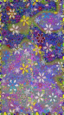 Küçük renkli çiçekler. Moda baskıları için zarif bir şablon. Menekşe ve nötr çiçekli bahar çiçekleri. Küçük çiçekte güzel bir desen. Motley illüstrasyonu.