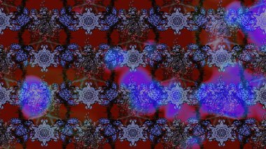 Çiçekler. Vadinin çiçekleri mor renklerde. Soyut etnik raster çizim kalıbı.