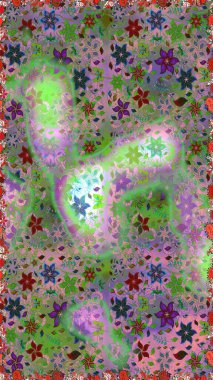 Elle boyanmış suluboya, dikişsiz çiçekler ve bitkiler. Yeşil ve nötr renkte çiçekler.