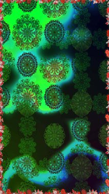 Raster deseni. Raster illüstrasyonu. Yeşil ve gri renkte yaz çiçekleri. Küçük çiçekte sevimli çiçek deseni var..