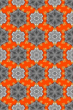 Geleneksel klasik raster altın pürüzsüz desen. Turuncu, gri ve beyaz renklerde altın elementler. Barok tarzında kusursuz bir doğulu süsü..
