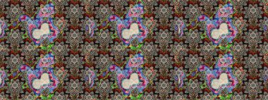 Çocuksu tasarım. Tekstil, kumaş, ambalaj, hatıra defteri için hoş bir çiçek arkaplanı. Gri arka planda. Elle çizilmiş karalama çiçekleri ile Raster çizim deseni.