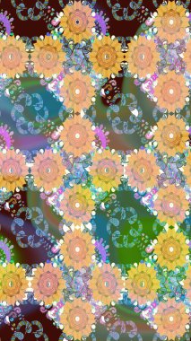 Bej renklerde bahar çiçekleri. Yaprak ve çiçeklerin suluboya resimleri, bej renkler üzerine eskiz deseni. Raster illüstrasyonu.