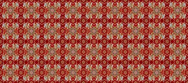 Klasik raster şablonu. Kırmızı, kahverengi ve altın desenli. Tekrarlayan ögelerle kusursuz soyut arkaplan.
