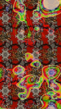 Raster deseni. Soyut çiçek çizim kalıbı arka planı. Kırmızı ve kahverengi renklerde. Küçük çiçekteki sevimli çiçek deseni. Raster illüstrasyonu.