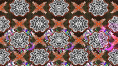 Kahverengi ve gri renkli Asya tekstili. Raster illüstrasyonu. Çiçek desenini çiz.