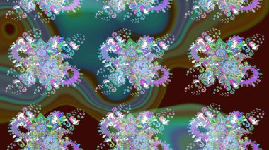 Çiçeksel elementlerle süslenmiş zarif raster dokusu. Küçük çiçekte hoş bir çiçek deseni var. Parlak çiçekli kahverengi ve mavi renkler üzerine soyut çizim deseni.