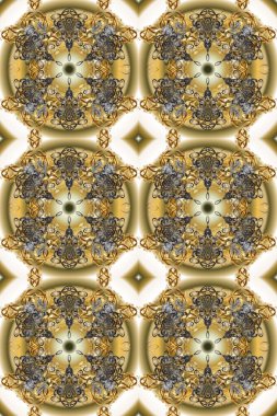 Kusursuz kıvırcık saçlar. Raster altın desen. Doğulu stil altın deseni altın elementlerle birlikte nötr, bej ve kahverengi renklerde arabesliyor..