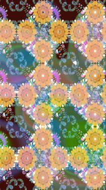 Bej renklerde bahar çiçekleri. Yaprak ve çiçeklerin suluboya resimleri, bej renkler üzerine eskiz deseni. Raster illüstrasyonu.