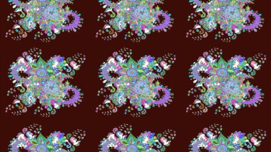 Raster hisseleri. Suluboya, elle çizilmiş. Çiçekler kahverengi ve maviye. Taslak arkaplan deseni.