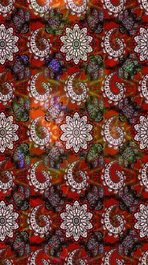 Çiçekli karalama şeklinde Raster çiçek deseni. Nazik, narin çiçek arkaplanı. Kahverengi ve kırmızı renkte çiçekler.