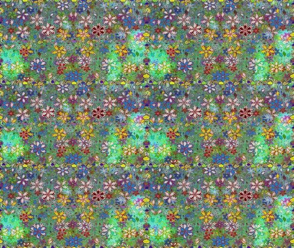 Raster illüstrasyonunda kusursuz çiçek deseni. Yeşil ve mavi renkte çiçekler.