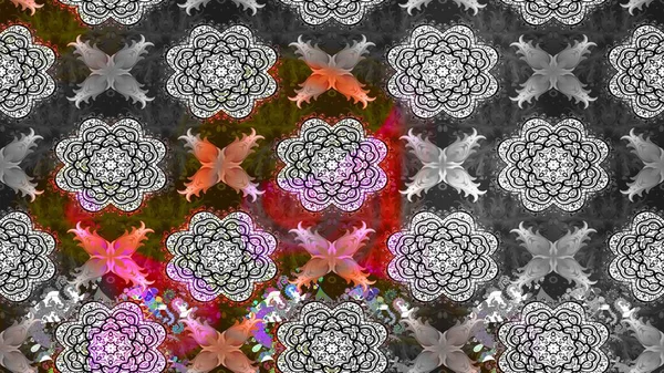 Raster illüstrasyonundaki çiçek desenli çizim. Gri ve kahverengi renkte çiçekler.